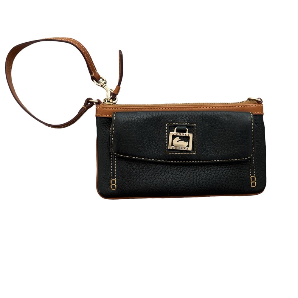 Dooney & Bourke black and brown pebble grain leather wristlet